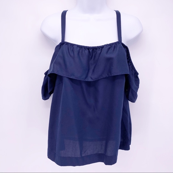 LOFT Navy Blue Cold Shoulder Tank Top Blouse Sz XS - Picture 1 of 7